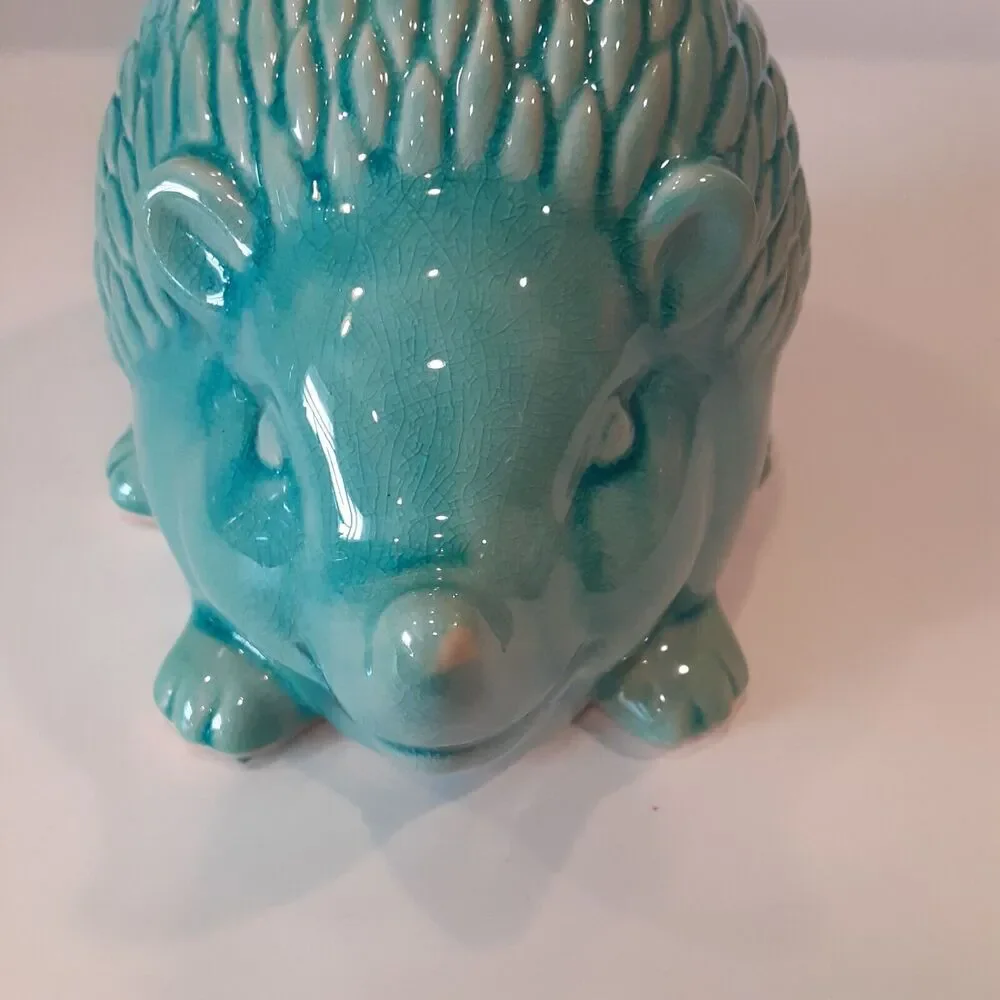 Adorable Aged Turquoise Hedgehog Garden Ornament
